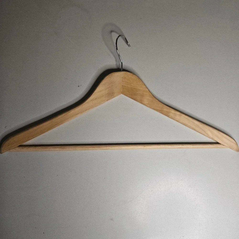 Lot of 8 Solid Wood Suit Hangers Natural Honey Finish Heavy Duty Contoured